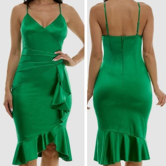 Emerald Sundae Cocktail Dress XXS Green Surplice Ruffle Flounce Going Out Chic - Picture 1 of 10